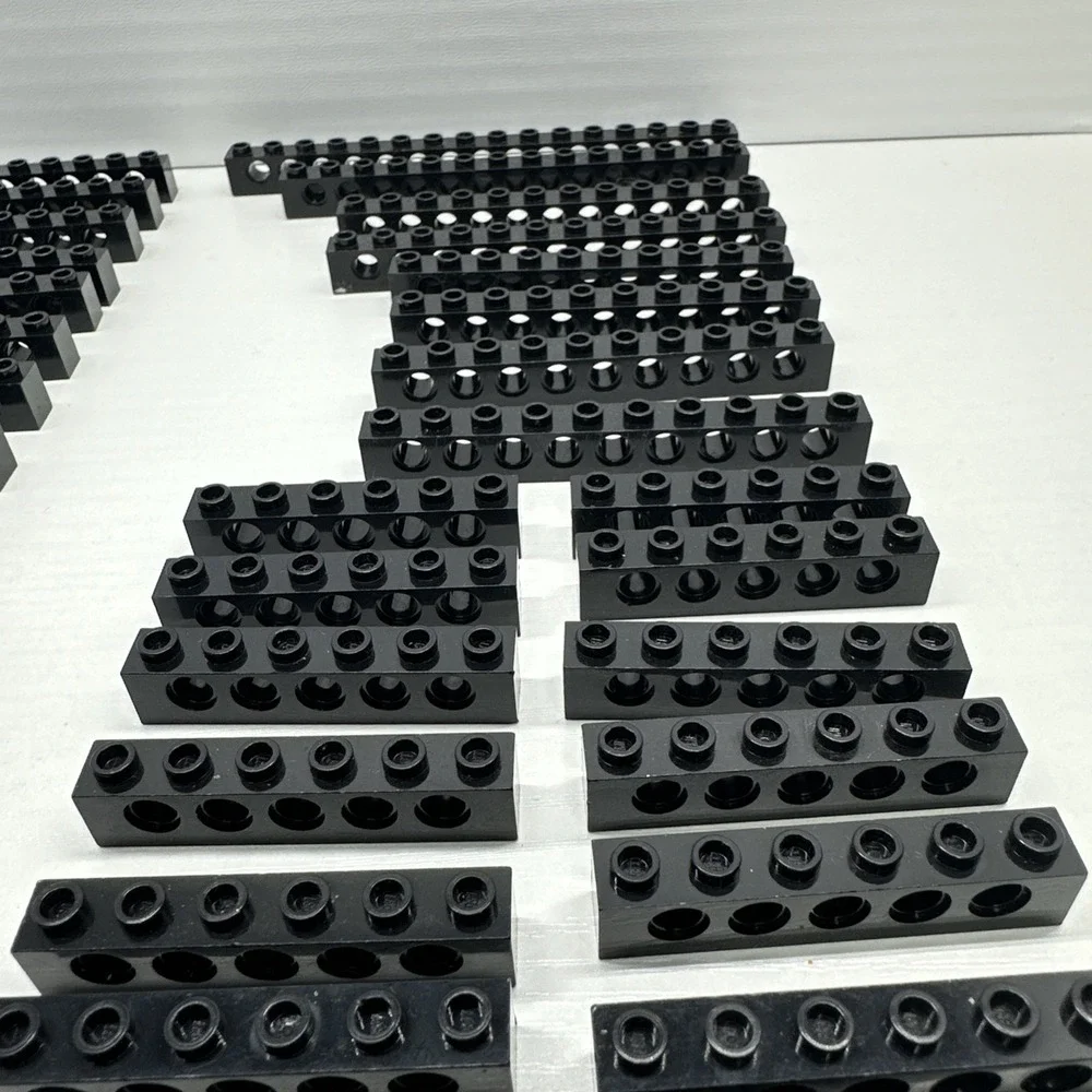 Lego Technic Bricks W/Holes -Black 1x4, 1x6, 1x8, 1x10, 1x12, 1x14 & 1x16 Lot 47
